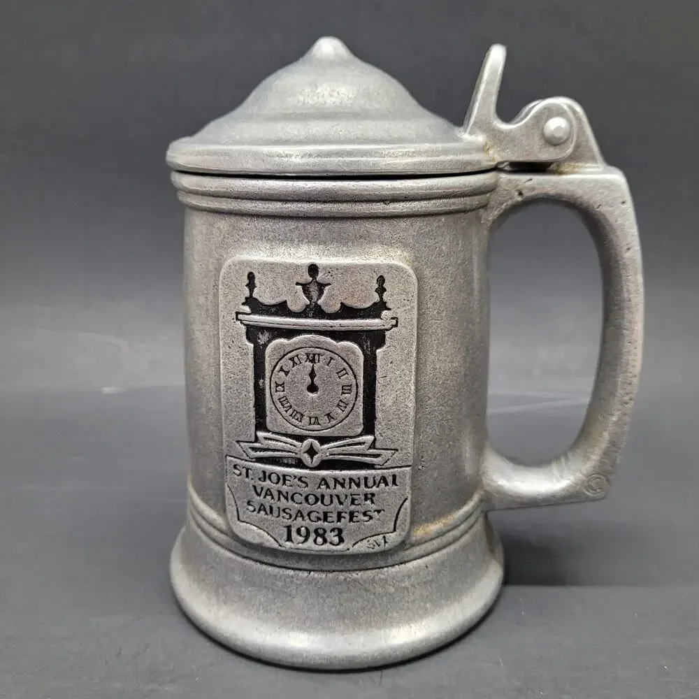 Vtg Carson Pewter St. Joes Vancouver Sausagefest Beer Mug Stein Flip Lid 1983 6